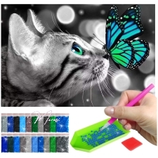 Teemanditikand "Kass värvilise liblikaga" (60 x 40 cm) 