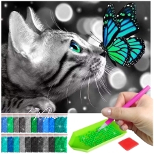 Teemanditikand "Kass värvilise liblikaga" (40 x 30 cm)