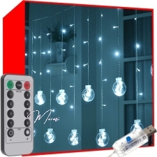 Valguskardin Jõulukuulid (108 LED-i, USB-ga, külm valge)